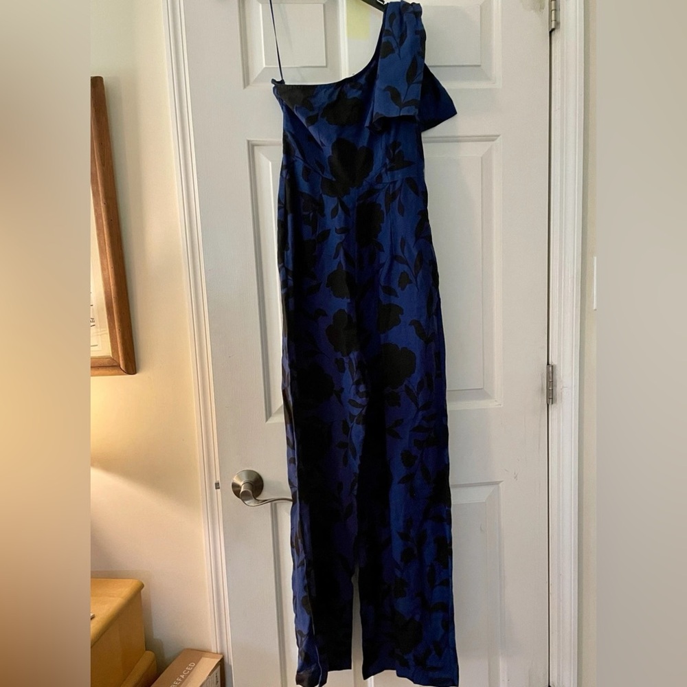 Kate Spade X Target 4 Classic Rose Navy Blue Black Floral Linen Blend Jumpsuit - Picture 2 of 7